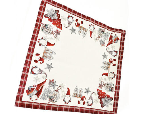 Vianočný gobelínový obrus, šedo-červený škriatkovia 100 x 100 cm