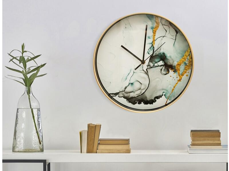 Dekoračné nástenné hodiny v modernom dizajne, 30 cm – Oceľovozlatý dym