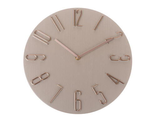 Nástenné plastové hodiny, 30,5 cm – Béžové s medenými číslami