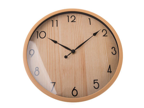 Nástenné plastové hodiny, 30,5 cm – Drevo s čiernymi číslami