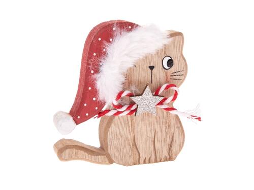 Drevená ozdoba - Vianočná mačka 10 cm
