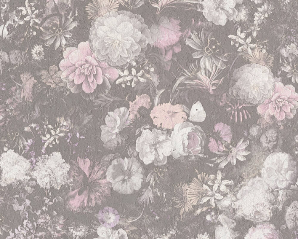 Kvetinová tapeta ružová a sivá vo vintage dizajne 38095-4
