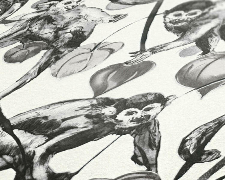 Vliesová tapeta čiernobiely vzor opice detail