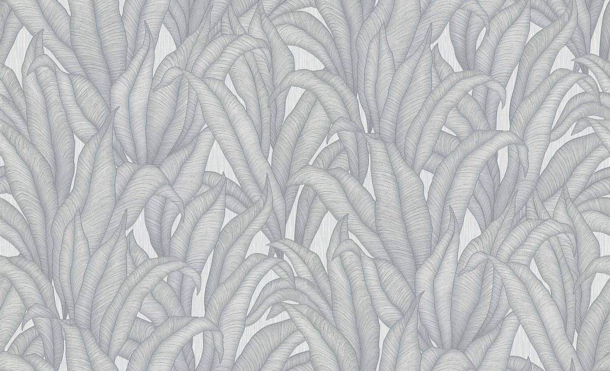 Luxusná tapeta s hodvábnym leskom s exotickými rastlinami v šedej farbe, ER-602011