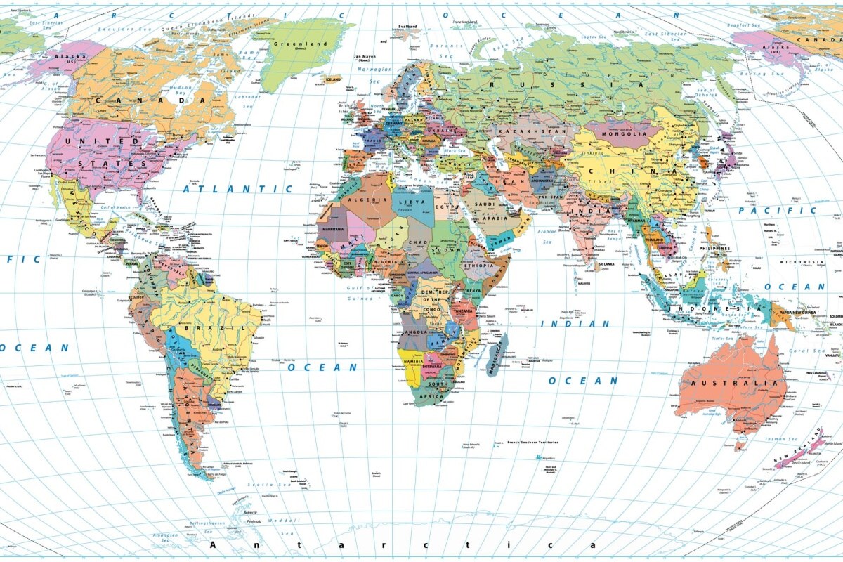 Fototapeta MS-5-1505 Podrobná farebná mapa sveta 375 x 250 cm