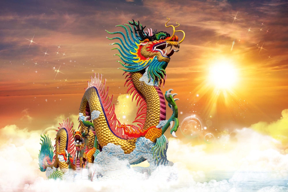 Fototapeta MS-5-1256 Čínsky drak pri západe slnka 375 x 250 cm
