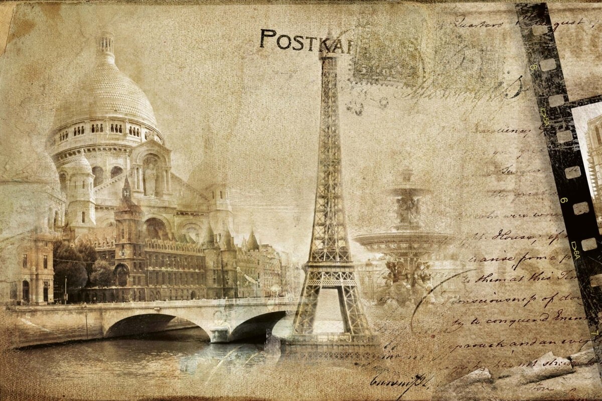 Fototapeta MS-5-2132 Retro parížska pohľadnica 375 x 250 cm