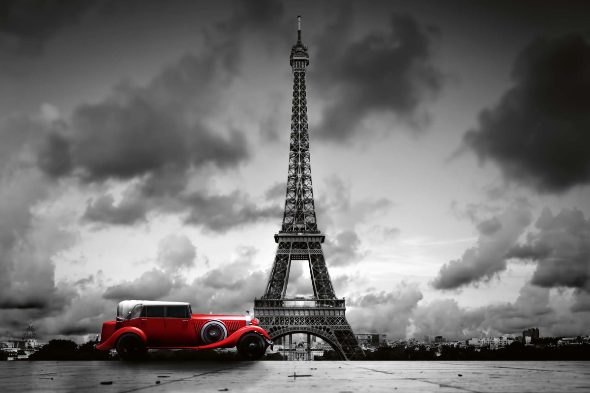 Fototapeta MS-5-2729 Eiffelova veža s retro autom 375 x 250 cm