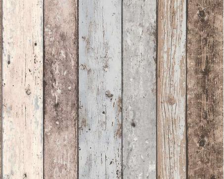 Vliesová tapeta s rustikálnymi doskami vo vintage štýle - hnedá, modrá, béžová, rozmer: 10,05 m x 0,53 m (5,33 m²), TA-309855039