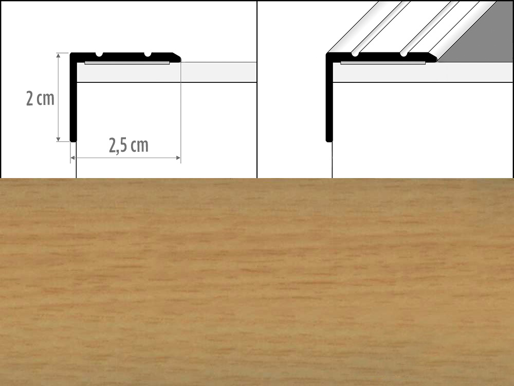 Prechodové lišty A36 šírka 2,5 x 2 cm, dĺžka 270 cm - buk jasný