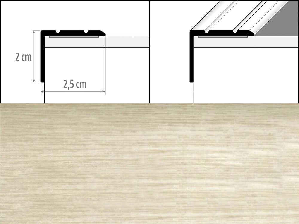 Prechodové lišty A36 šírka 2,5 x 2 cm, dĺžka 270 cm - dub bielený
