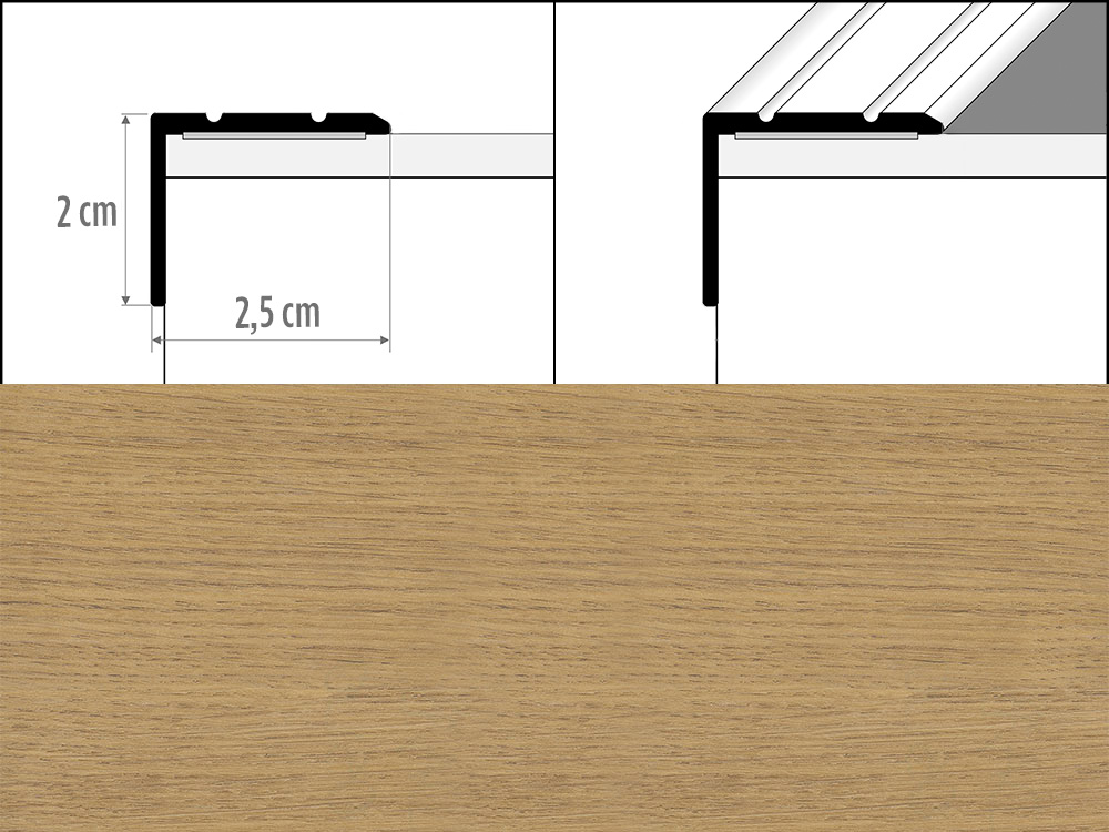 Prechodové lišty A36 šírka 2,5 x 2 cm, dĺžka 90 cm - dub oslo