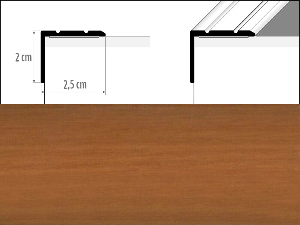 Prechodové lišty A36 šírka 2,5 x 2 cm, dĺžka 270 cm - višňa