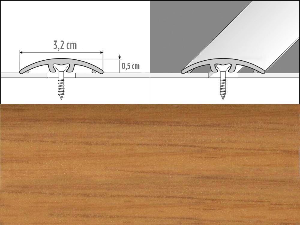 Prechodové lišty A66, šírka 3,2 cm x dĺžka 270 cm - hikora