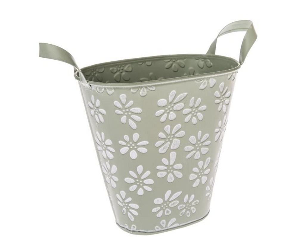 Kovový kvetináč košík 16 cm, šedozelený