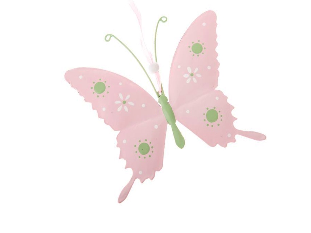 Kovový motýľ, ružový 16 cm