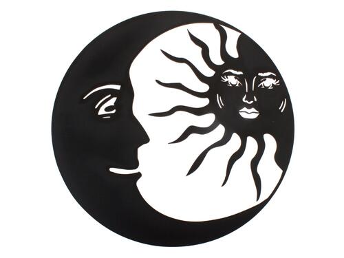 Drevená dekorácia na stenu - Čierny mesiac a slnko, 38 cm