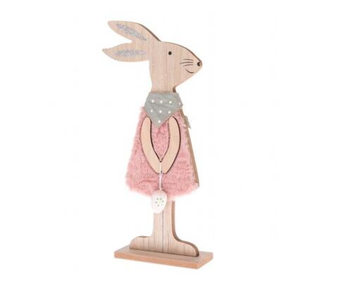 Drevený veľkonočný zajačik - Dievčatko v ružových šatách, 31 cm