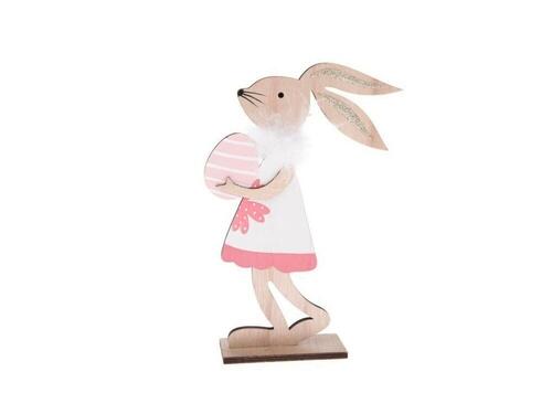 Drevený veľkonočný zajačik - Dievčatko v bieloružových šatách, 25 cm