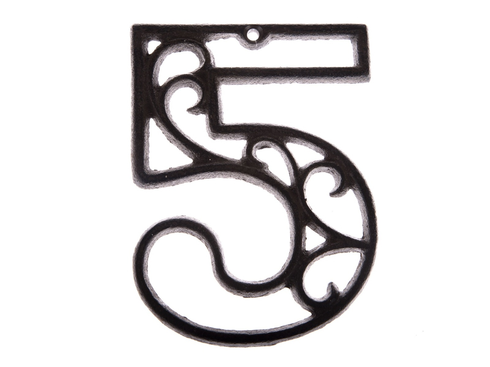Dekorácie z liatiny, patinované hnedé číslo "5", 12 cm