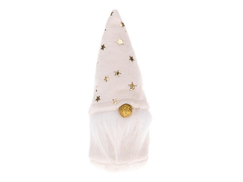 Textilný škriatok s béžovou čiapkou a zlatými hviezdičkami 13 cm