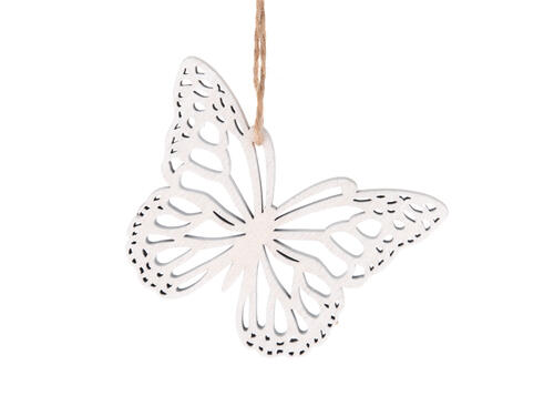 Drevená ozdoba na zavesenie Motýľ biely, 10 cm