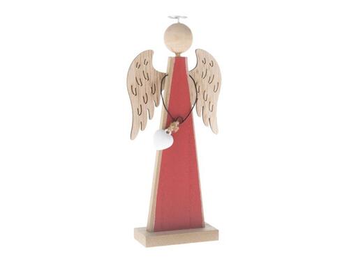Drevená ozdoba - Čevený anjel so srdcom 19 cm