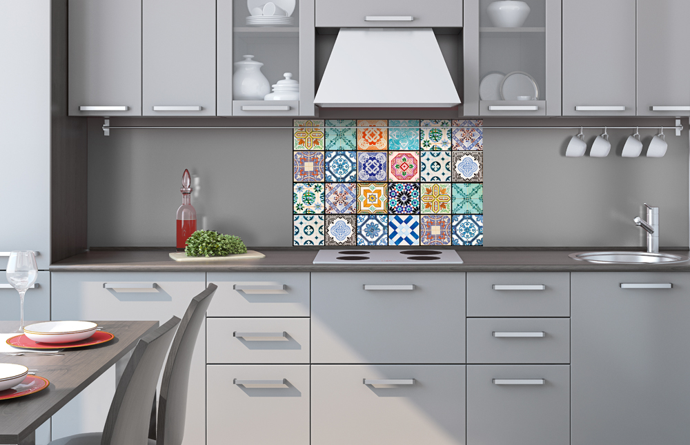 Kuchynská zástena z hliníkovej dosky - Farebné dlaždice 40 x 60 cm