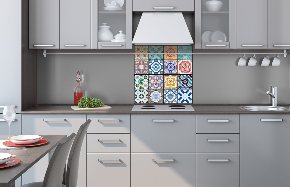 Kuchynská zástena z hliníkovej dosky - Farebné dlaždice 60 x 60 cm