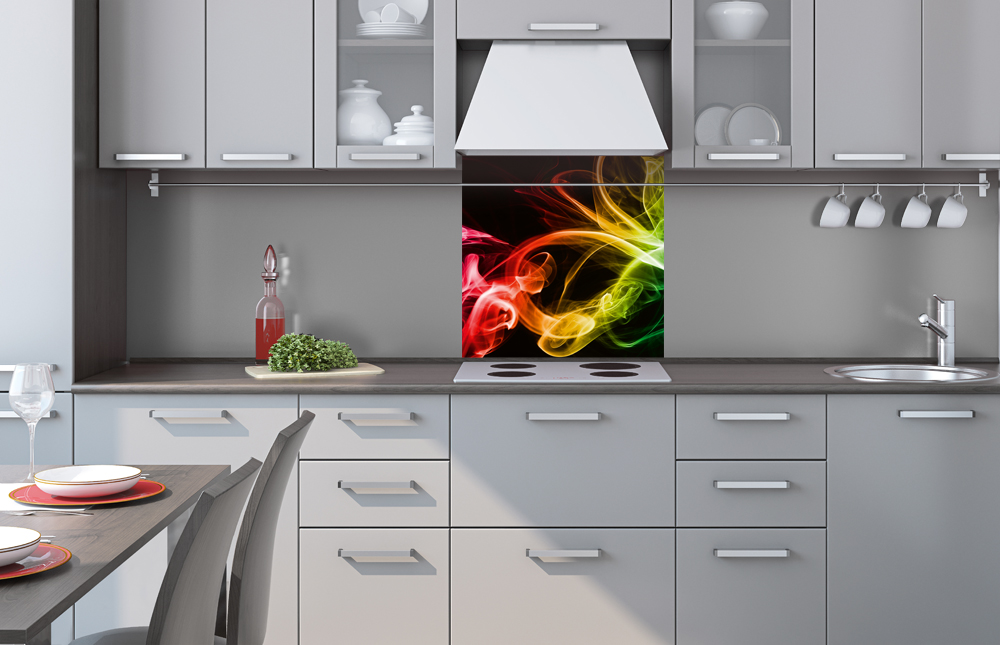 Kuchynská zástena z akrylátového skla - Farebný dym v čiernom 60 x 60 cm