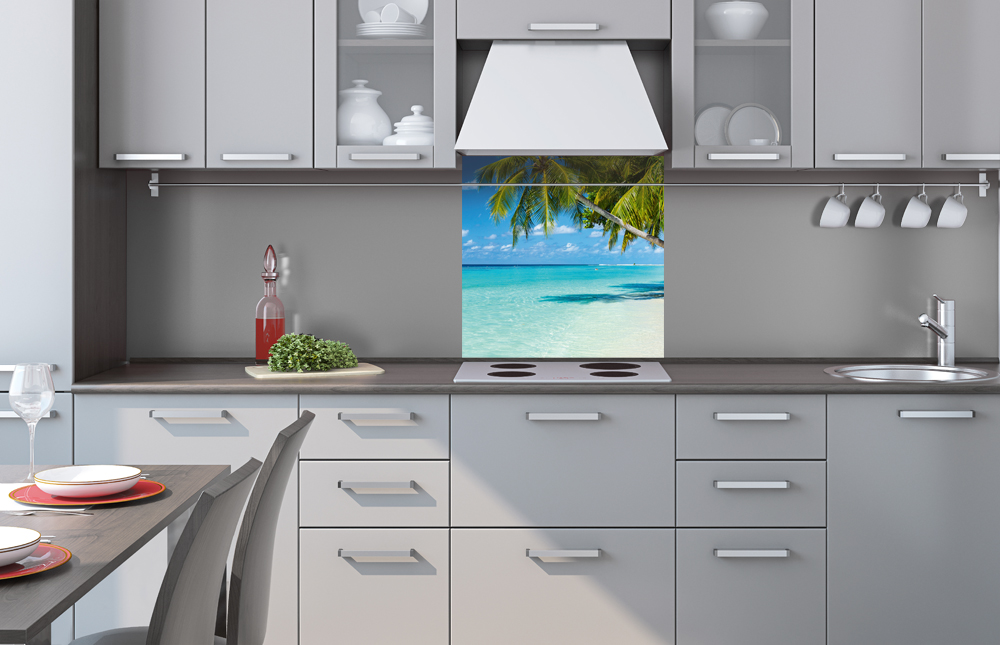 Kuchynská zástena z hliníkovej dosky - Rajská pláž 60 x 60 cm