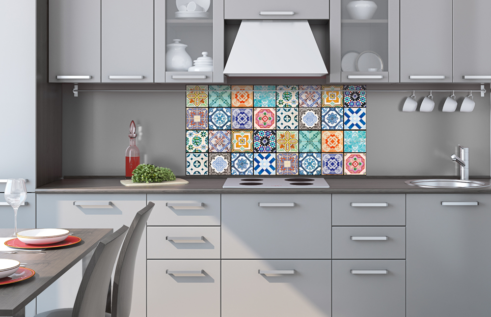 Kuchynská zástena z hliníkovej dosky - Farebné dlaždice 40 x 80 cm
