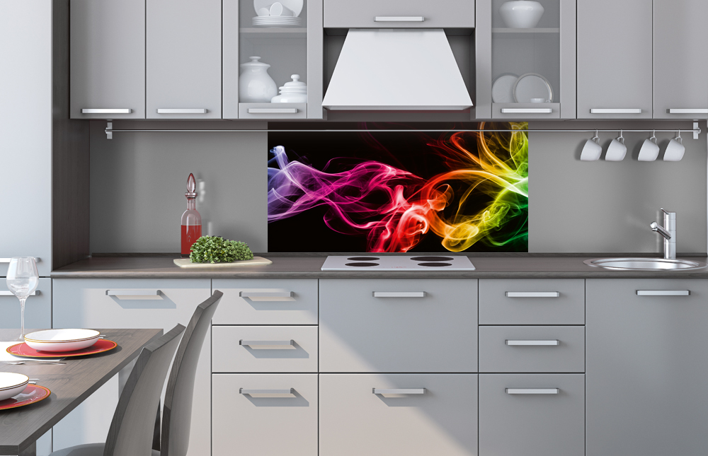 Kuchynská zástena z akrylátového skla - Farebný dym v čiernom 40 x 80 cm