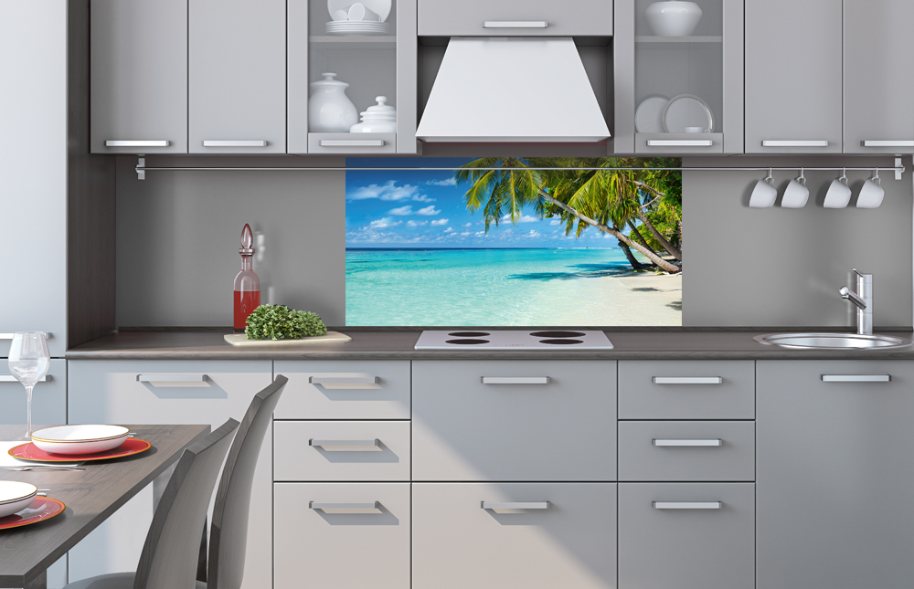 Kuchynská zástena z hliníkovej dosky - Rajská pláž 40 x 80 cm