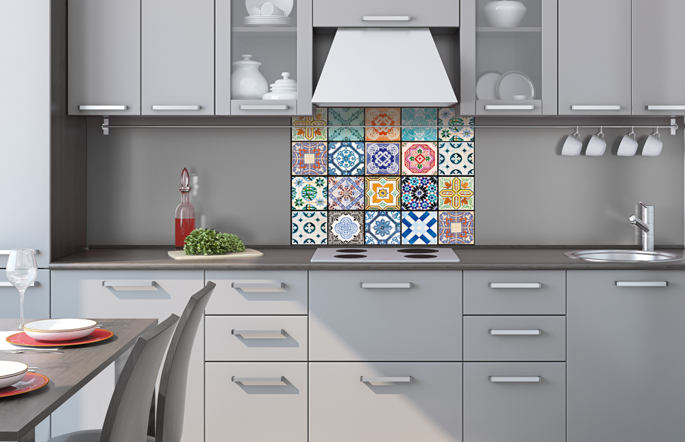 Kuchynská zástena z hliníkovej dosky - Farebné dlaždice 60 x 80 cm