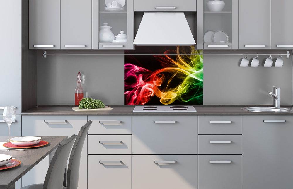 Kuchynská zástena z akrylátového skla - Farebný dym v čiernom 60 x 80 cm