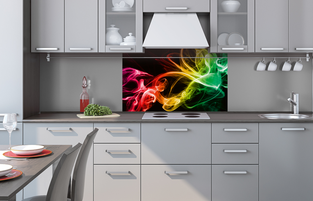 Kuchynská zástena z akrylátového skla - Farebný dym v čiernom 60 x 100 cm