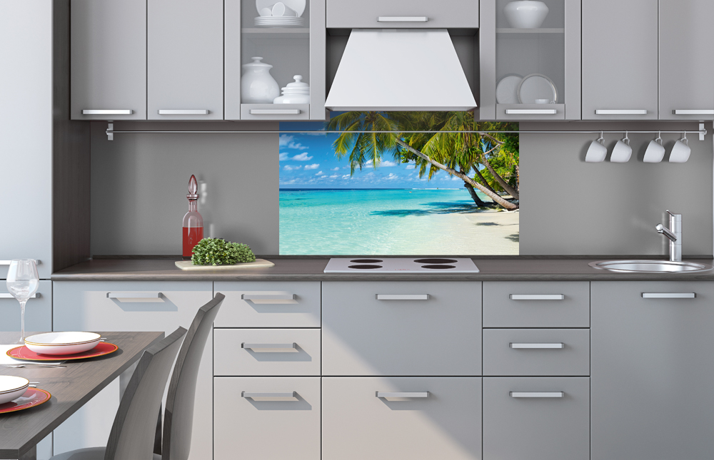 Kuchynská zástena z akrylátového skla - Rajská pláž 60 x 100 cm
