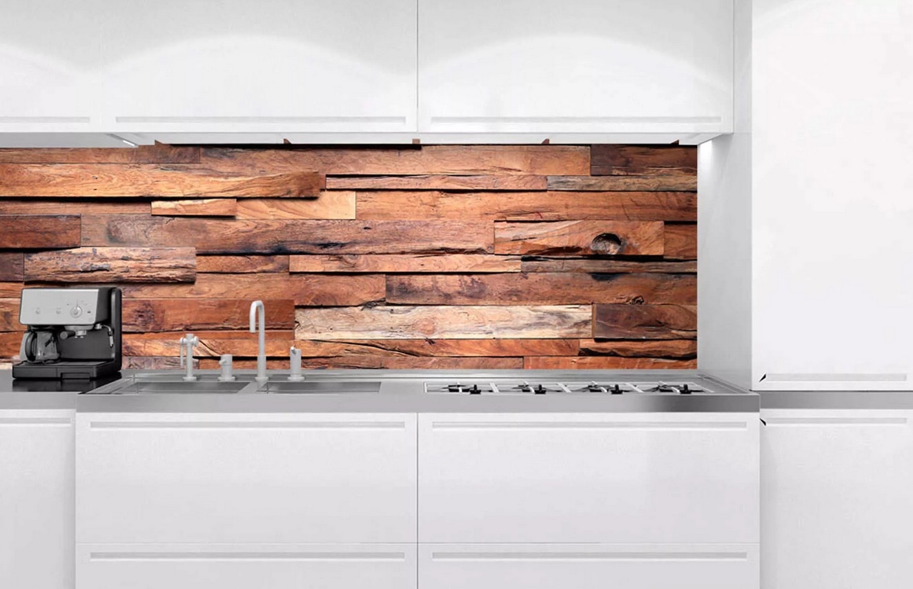 Kuchynská zástena z hliníkovej dosky - Obklad z dreva 60 x 180 cm