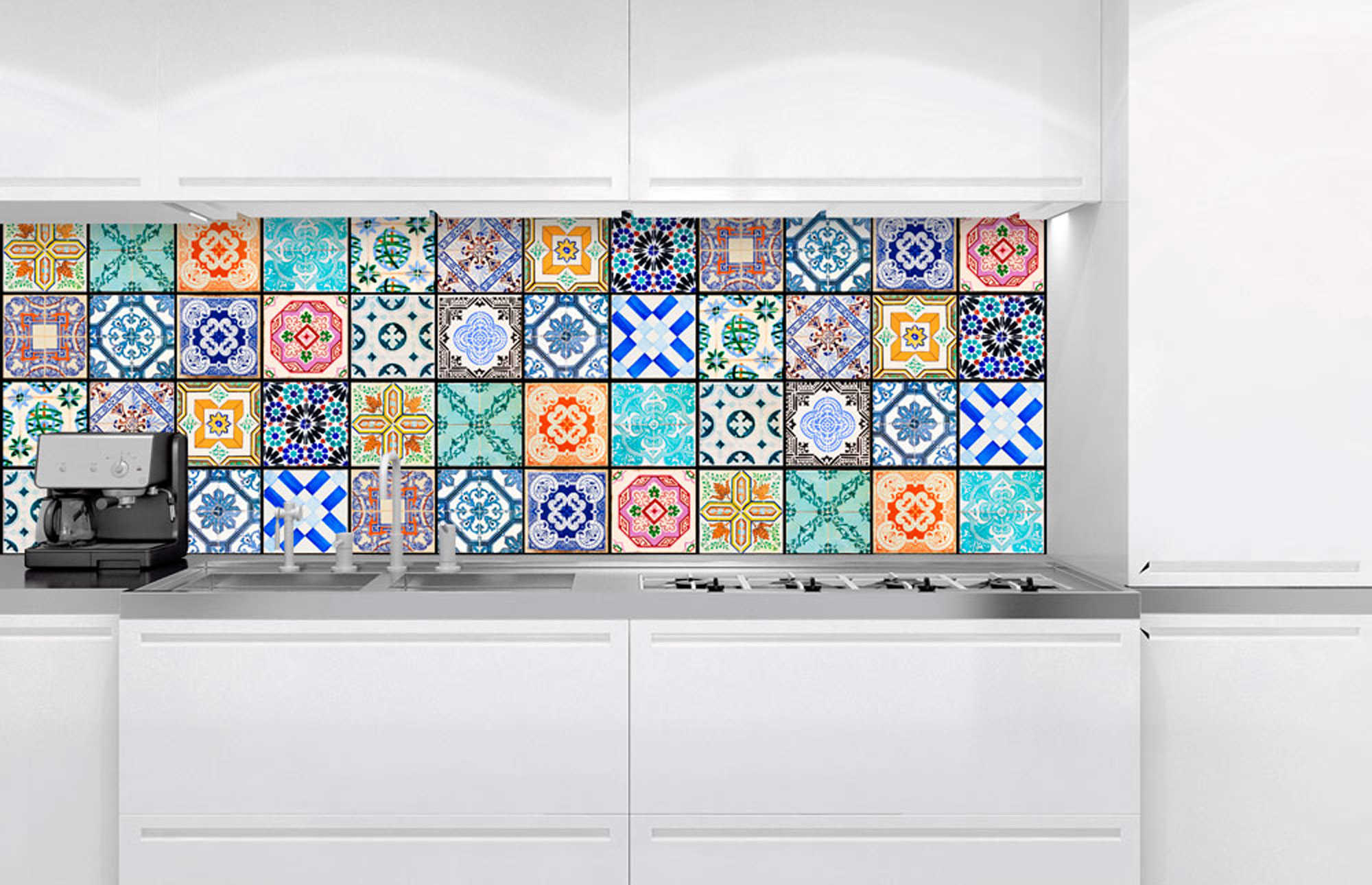 Kuchynská zástena z hliníkovej dosky - Farebné dlaždice 60 x 180 cm