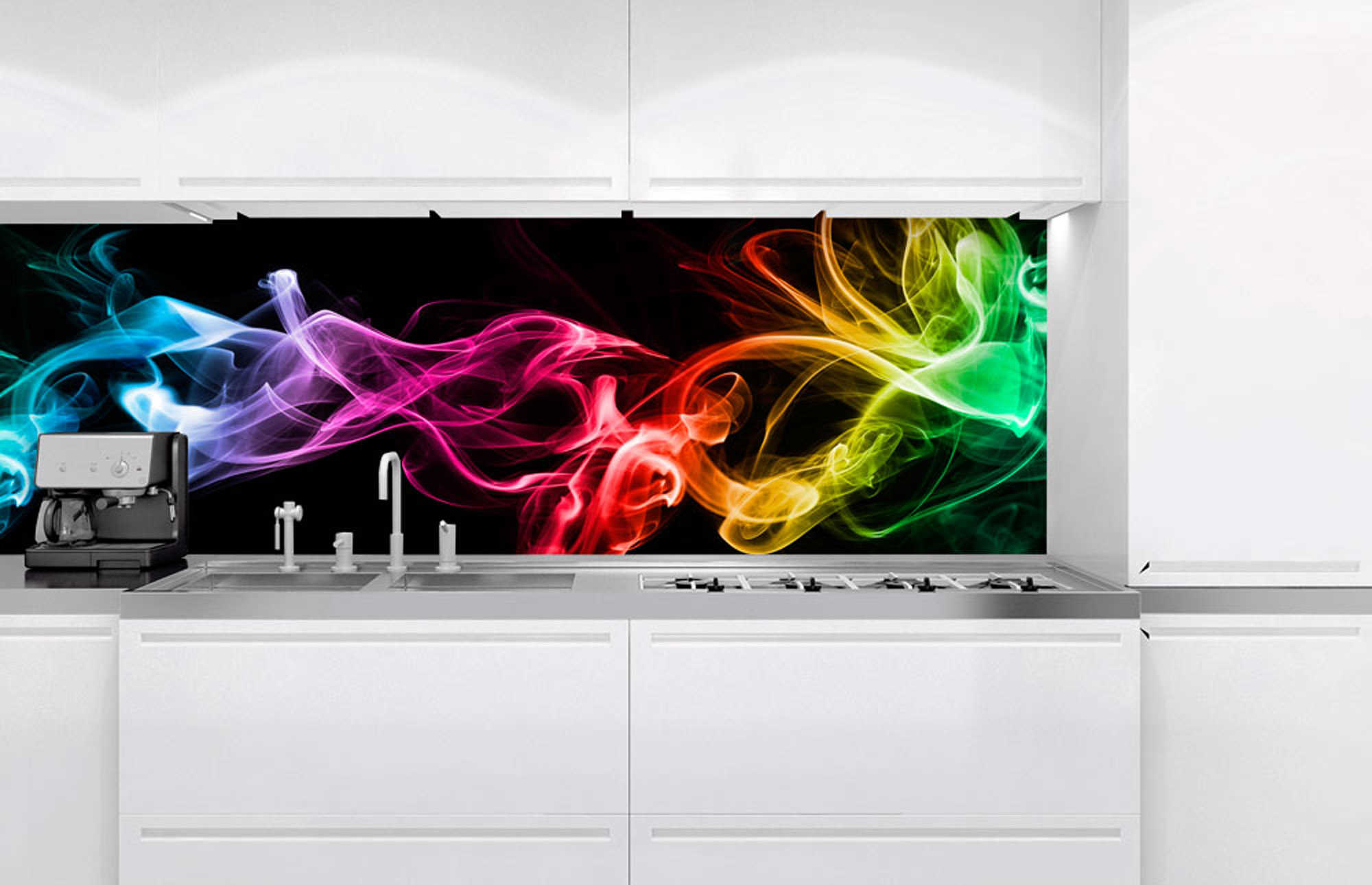 Kuchynská zástena z akrylátového skla - Farebný dym v čiernom 60 x 180 cm