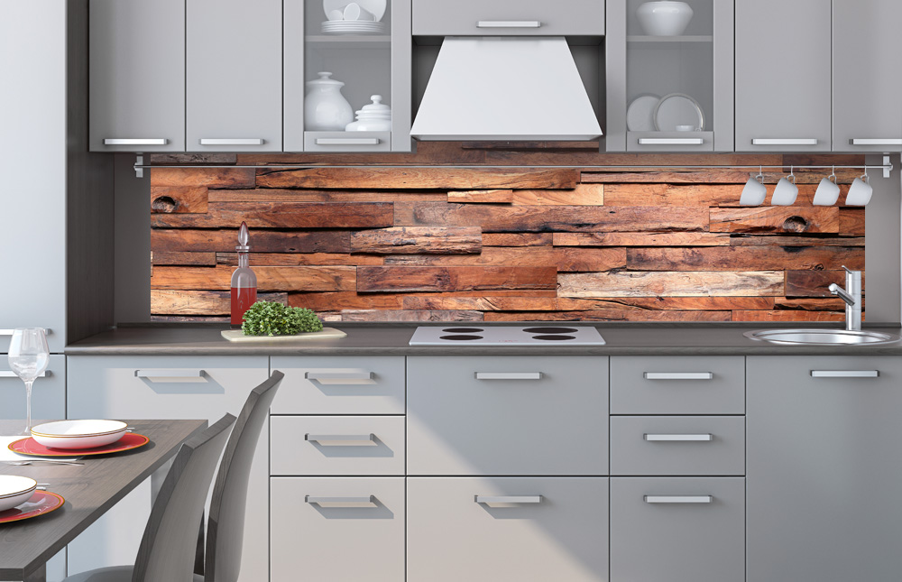 Kuchynská zástena z hliníkovej dosky - Obklad z dreva 60 x 260 cm