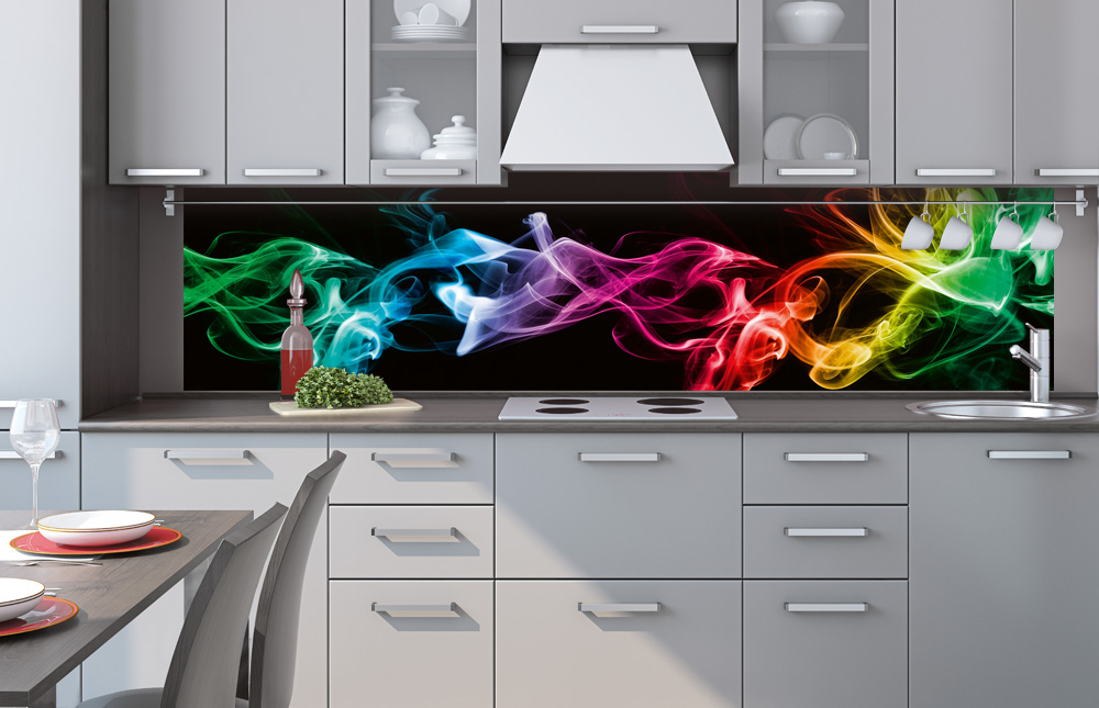 Kuchynská zástena z akrylátového skla - Farebný dym v čiernom 60 x 240 cm