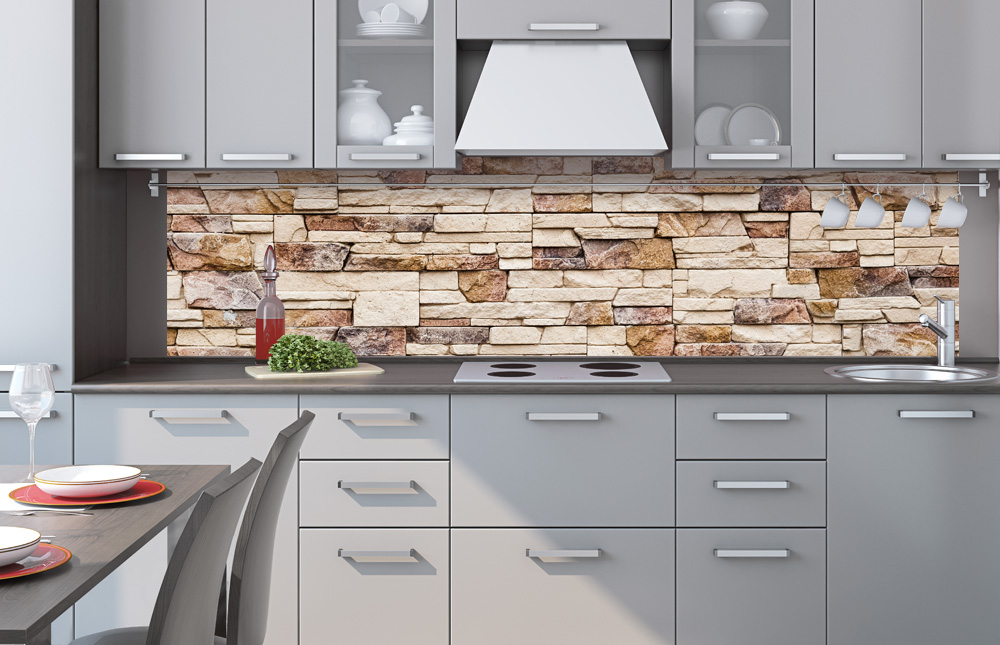 Kuchynská zástena z hliníkovej dosky - Kamenný obklad 60 x 260 cm