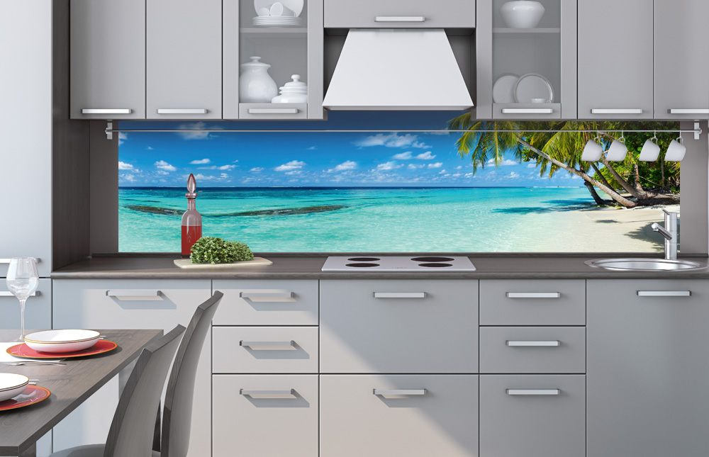 Kuchynská zástena z hliníkovej dosky - Rajská pláž 60 x 260 cm