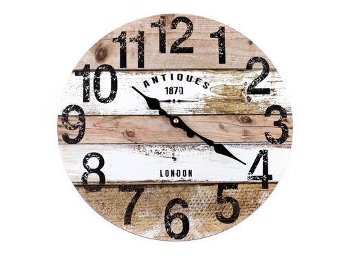 Nástenné drevené hodiny, 34 cm – Drevo hnedobiele