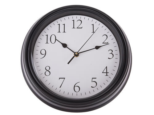 Nástenné plastové hodiny, 30,5 cm – Biele s čiernym okrajom