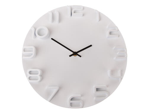 Nástenné plastové hodiny, 30,5 cm – Biele s vystúpenými číslami