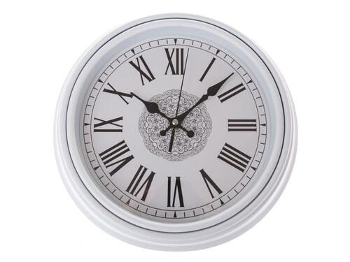 Nástenné plastové hodiny, 30,5 cm – Biele s rímskymi číslami