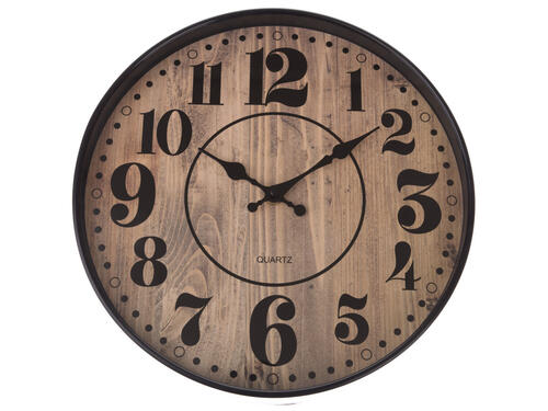 Nástenné plastové hodiny, 30,5 cm – Tmavé drevo s čiernym okrajom